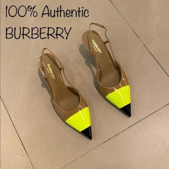 💯Auth.⭐️BURBERRY⭐️ Super Comfy!! Neon/Nude/Black Sling Back Heels NWT & OG Box! - Picture 2 of 15